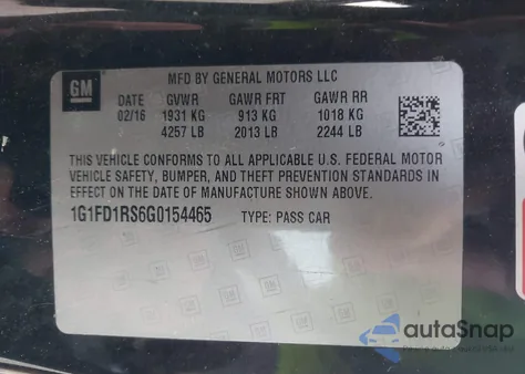 2016 Chevrolet Camaro 2Lt из США, поврежденный, VIN 1G1FD1RS6G0154465